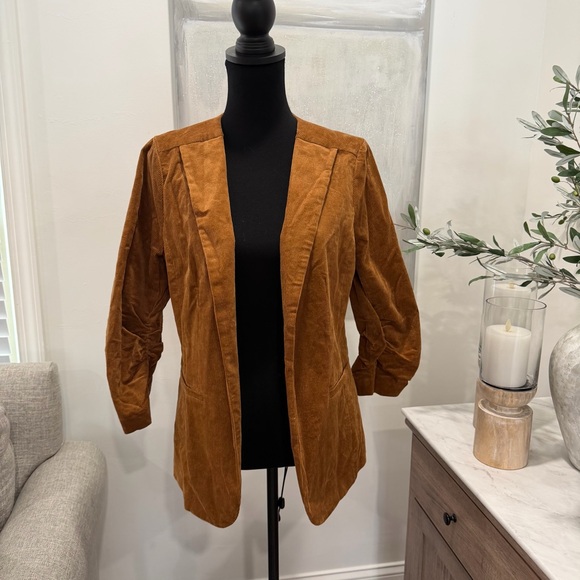 Skies Are Blue Jackets & Blazers - NWT Skies are Blue Corduroy Raja Collarless Blazer Camel Brown